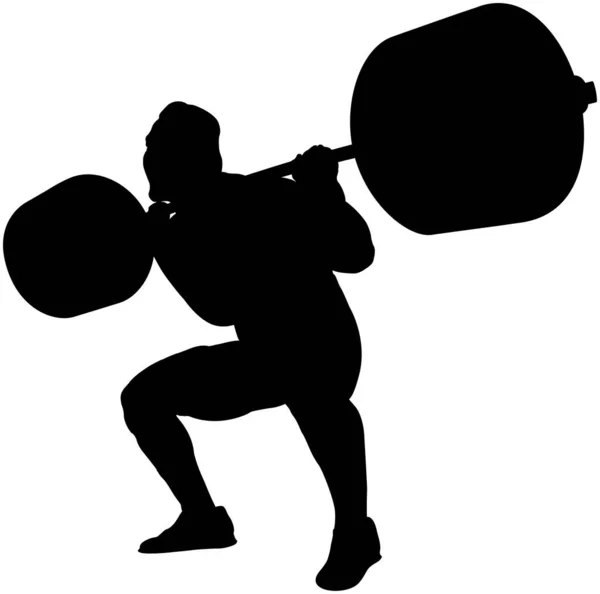 Male Athlete Powerlifter Squatting Black Silhouette — Stock Vector
