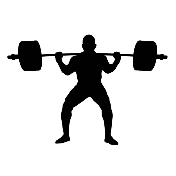 Athlete Powerlifter Squatting Black Silhouette White Background — Stock Vector