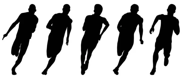 Set Athletics Runners Sprinters Running Black Silhouettes — Stock Vector