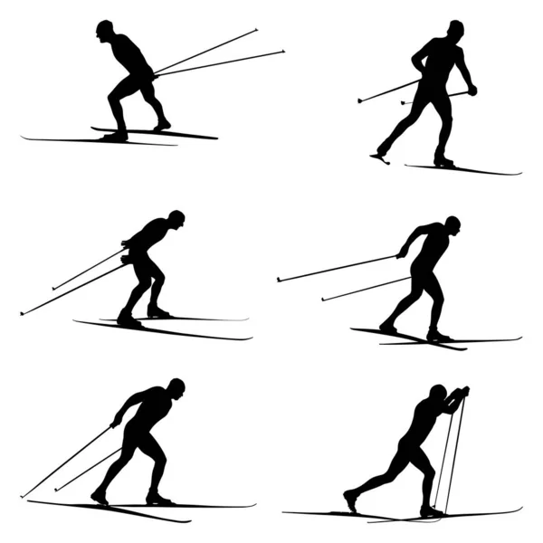 Set Black Silhouette Athlete Skier Vector — Stock Vector