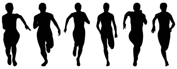 Set Athletics Woman Runners Running Sprint Race Black Silhouettes — Stock Vector
