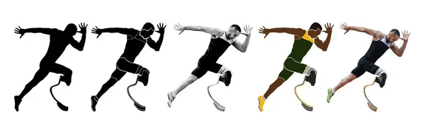 设置残奥会运动员截肢者假肢残缺跑田径比赛 — 图库矢量图片