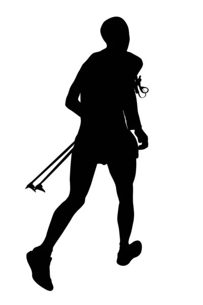 Athlète Skyrunner Avec Trekking Pole Running Marathon Montagne — Image vectorielle