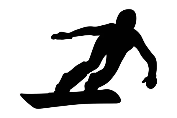 Athlet Snowboarder Abfahrtswettbewerb Snowboard Seitenansicht Schwarze Silhouette Sport Vektor Illustration — Stockvektor