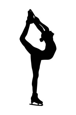 Artistik patinajda biellmann figürü, beyaz arka planda siyah siluet, vektör illüstrasyon.