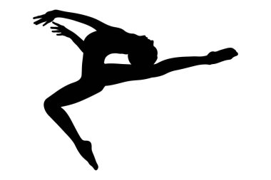 Bekarlığa veda jimnastikçisi ritmik jimnastik, beyaz arka planda siyah siluet, vektör illüstrasyonu, yaz olimpiyatları