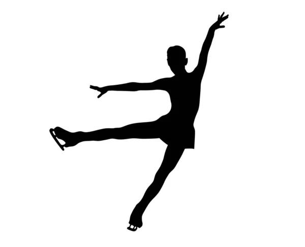 Graciosa Garota Patinadora Dançando Patinação Artística Silhueta Preta Fundo Branco — Vetor de Stock