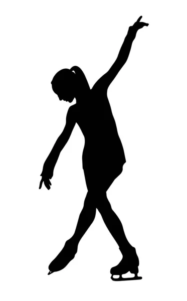 Junge Eiskunstläuferin Tanzt Eiskunstlauf Schwarze Silhouette Auf Weißem Hintergrund Vektorillustration — Stockvektor