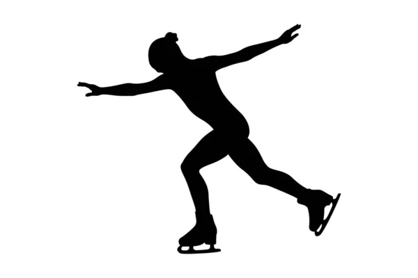 Mädchen Junior Skater Tanzen Eiskunstlauf Schwarze Silhouette Auf Weißem Hintergrund — Stockvektor