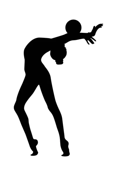 Topun Ritmik Jimnastiğiyle Kız Jimnastikçisi Beyaz Arka Planda Siyah Siluet — Stok Vektör