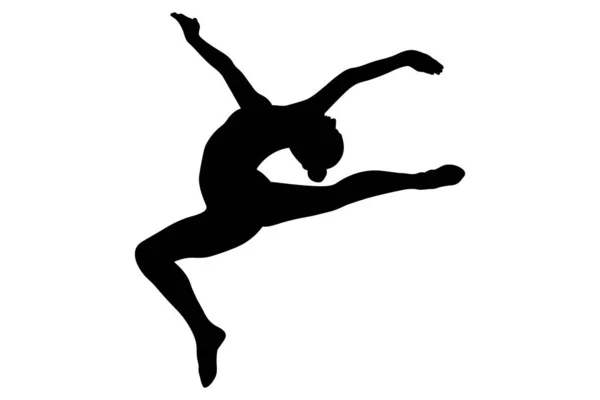 Hirschsprung Mädchenturnerin Rhythmischer Gymnastik Seitenansicht Schwarze Silhouette Auf Weißem Hintergrund — Stockvektor