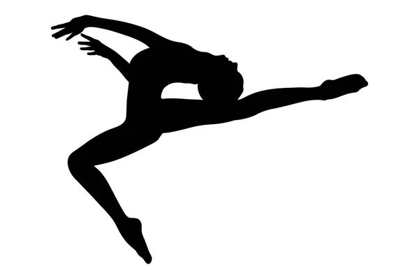 Hert Gespleten Sprong Meisje Gymnaste Ritmische Gymnastiek Zwart Silhouet Witte — Stockvector