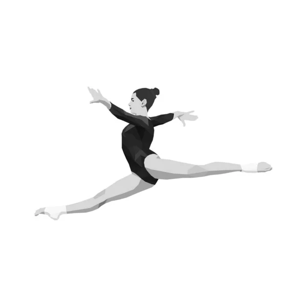 Split Leap Jump Women Gymnast Artistic Gymnastics Silhouette White Background — Stock Vector
