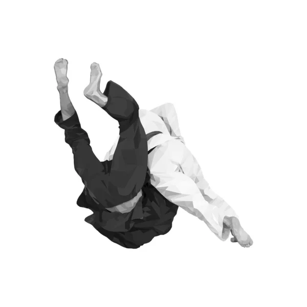 전투기 Judokas 배경의 폴리곤 Judo Polygally Vector Ippon 던진다 스포츠 — 스톡 벡터