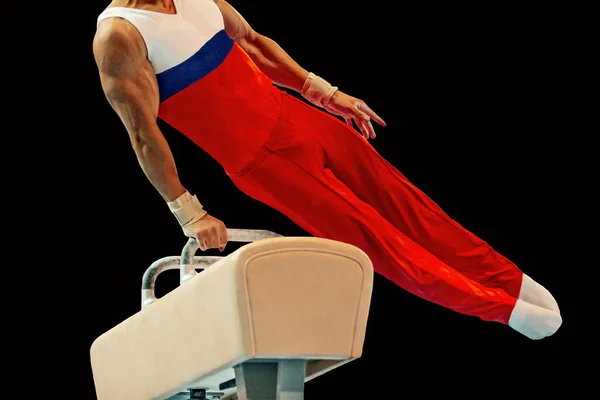 Atlet Gymnastka Cvičení Pommel Kůň Mistrovství Gymnastiky Umělecké Letní Sportovní — Stock fotografie