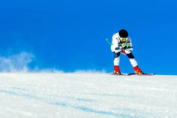 Man Ski Racer Alpina Skidspår Downhill Race Vinter Sport Spel — Stockfoto