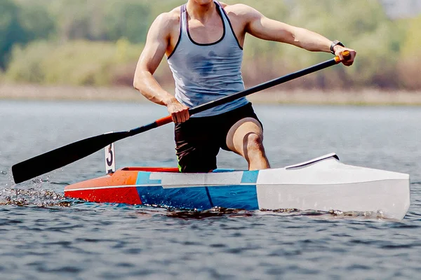 Front View Male Athlete Canoeist Canoe Single Rowing Kayaking Summer — Stock Photo, Image
