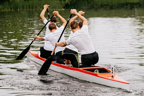 Masculin Canoeist Junior Canoe Patru Cursa Concurs Canoe Sport Jocuri — Fotografie, imagine de stoc