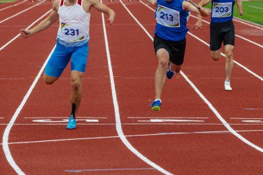 Grup koşucusu para-atlet uzuv eksikliği koşucu bitiş çizgisi stadyumu, yaz para atletizm şampiyonası