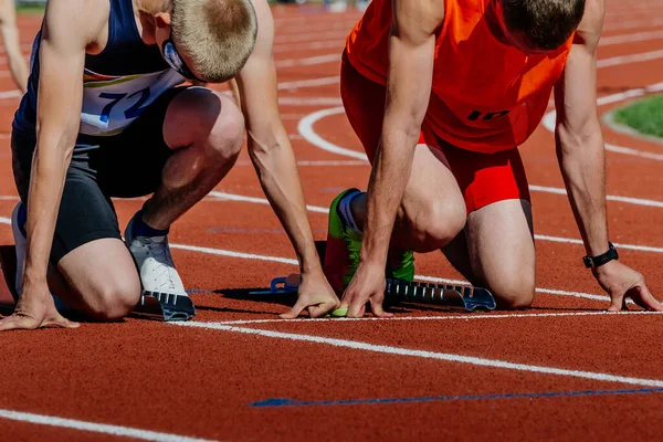 Blinde Para Atleet Loper Met Gids Startblokken Klaar Lopende Race — Stockfoto