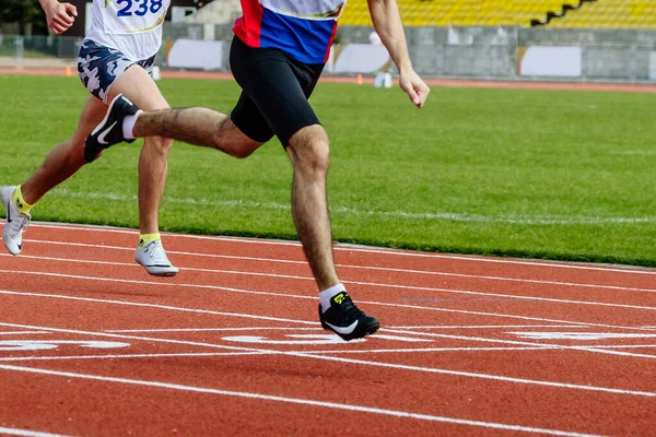 Masculino Corredor Vencedor Sprint Corrida Corrida Linha Chegada Campeonatos Atletismo — Fotografia de Stock