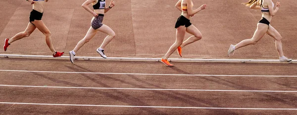 四个女运动员跑中长跑 夏季田径锦标赛 — 图库照片