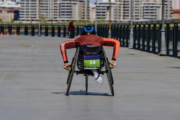 Female Para Athlete Wheelchair Racing Marathon Race Sports Summer Games — Stock Photo, Image