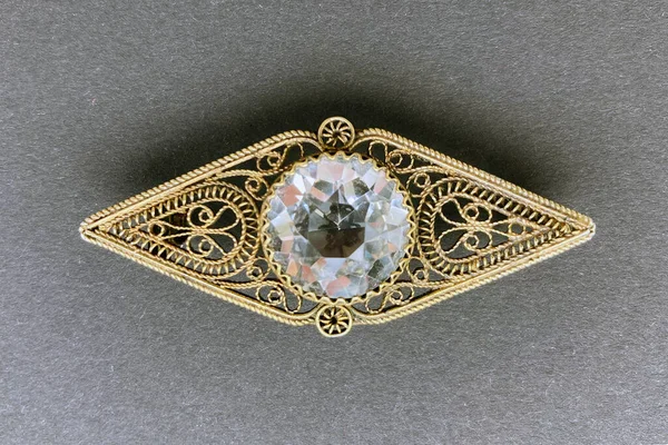 Vintage Silver Filigree Brooch Rock Crystal Made 1954 Ussr Dark — Stock Photo, Image
