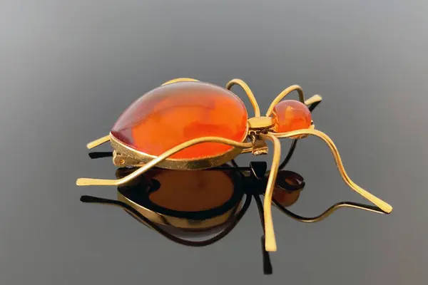 Broche Vintage Ant Con Ámbar Latón Hecho Urss Sobre Fondo — Foto de Stock