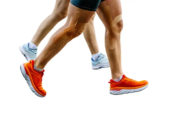 Close Legs Couple Runners Man Woman Running Marathon Race Together — Stock Photo, Image