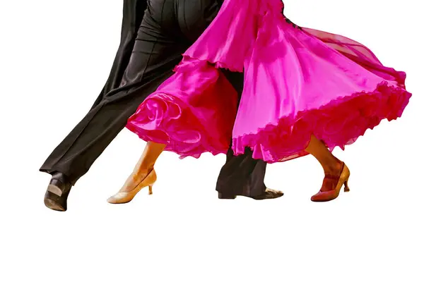 Close Part Pink Ball Gown Man Black Tail Suit Dance — Stock Photo, Image