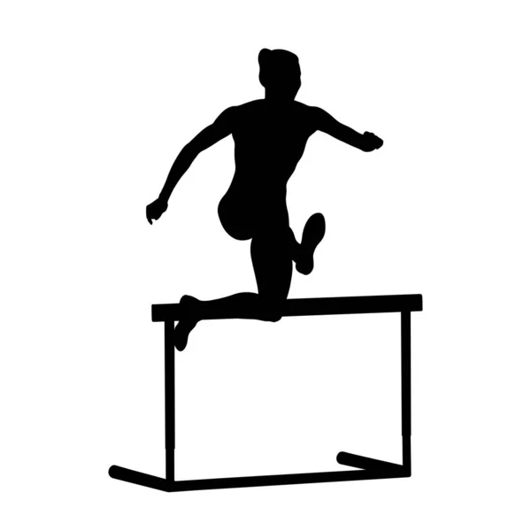 stock vector female athlete mid-jump over hurdle in 400m race, showcasing speed, agility, and determination