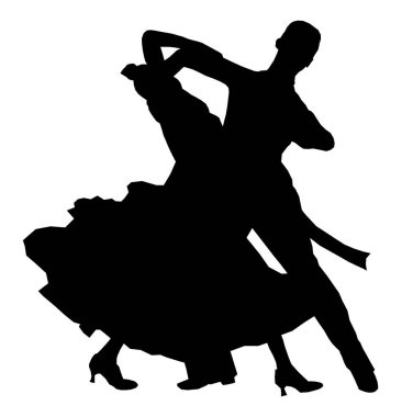 Tango yapan spor dansçısı, beyaz arka planda siyah siluet, vektör illüstrasyonu