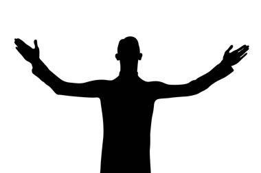 Erkek dansçı elleri siyah dans siluetinin başlangıcını kaldırır.