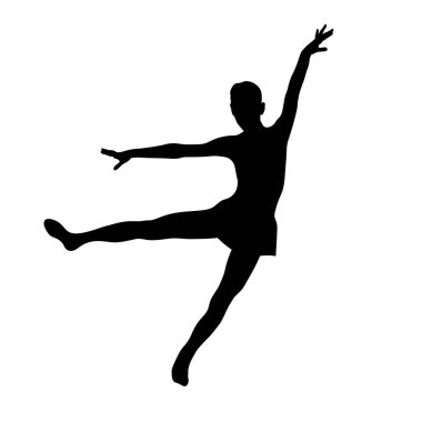 Beyaz arka planda siyah siluet, vektör illüstrasyonunda özgürlük ve hafifliğin zarif kız dansı