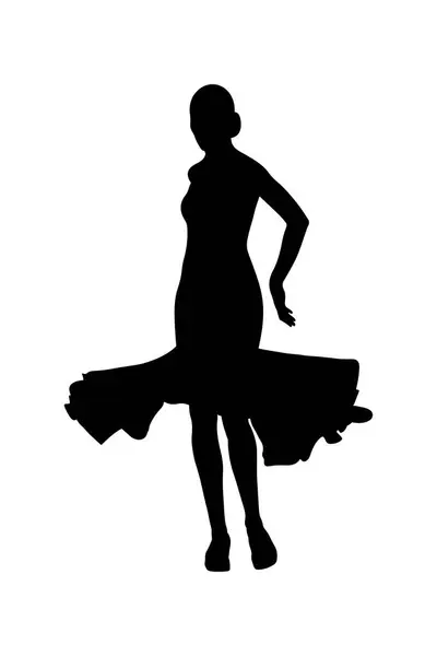 Female Dancer Ball Gown Black Silhouette White Background Vector Illustration — Stock Vector