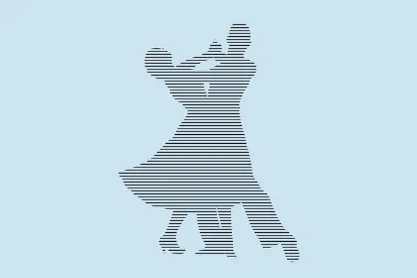 Couple Dancer Dancing Viennese Waltz Silhouette Black Lines Blue Background — Stock Vector