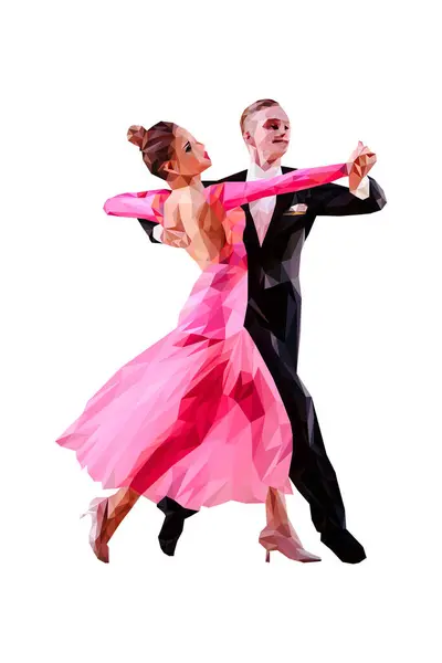 Couple Dancers Ballroom Dancing Polygonal Color Vector — Stock Vector
