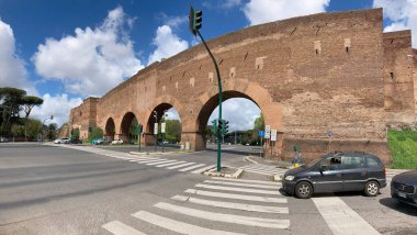 Italy, Rome - April 02, 2024: panoramic view Aurelian walls of Rome clipart