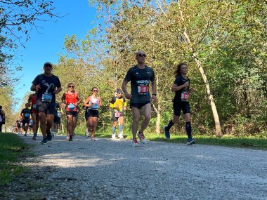 Monza, Italy - September 15, 2024: group athletes running race during Monza21 half marathon clipart