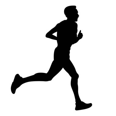 Maraton sırasında beyaz arka planda hareket eden siyah siluet koşucusu