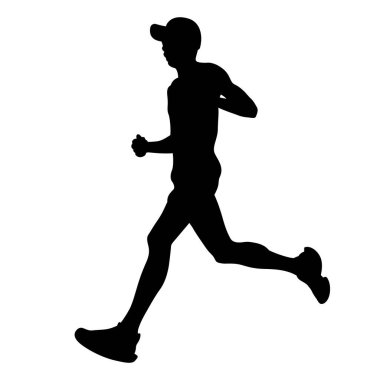 Beyaz arka planda ana hatlı siluet maratonu koşan kapak koşucusu