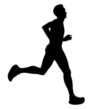 Siyah siluet koşucusu beyaz arka planda maraton koşuyor