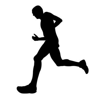 Erkek koşucu beyaz arka planda özet çizilmiş siluet maratonu yapıyor