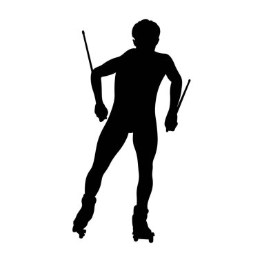 Beyaz arka planda siyah siluet yarışmasında kayak sporcusu