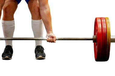 Güçlü kaldırma yarışmasında Deadlift Adam atleti beyaz arka planda izole edildi