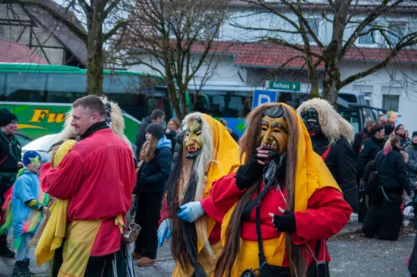 Hohenstadt - February 17, 2023: Participant of a parade in terrible mask at the traditional carnival parade in Hohenstadt, Germany.