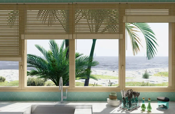 Plaj stili. Mutfak. İç ve dış tasarım.