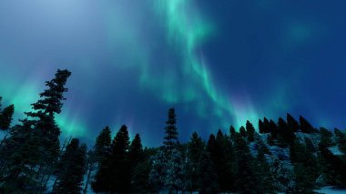 Kuzey ışıkları, gece ve renkli gökyüzü.