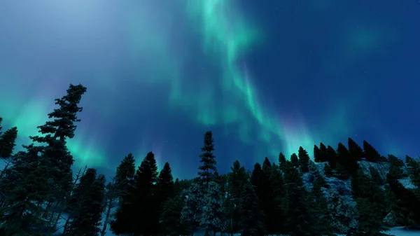 Zorza Polarna Nocne Kolorowe Niebo — Zdjęcie stockowe